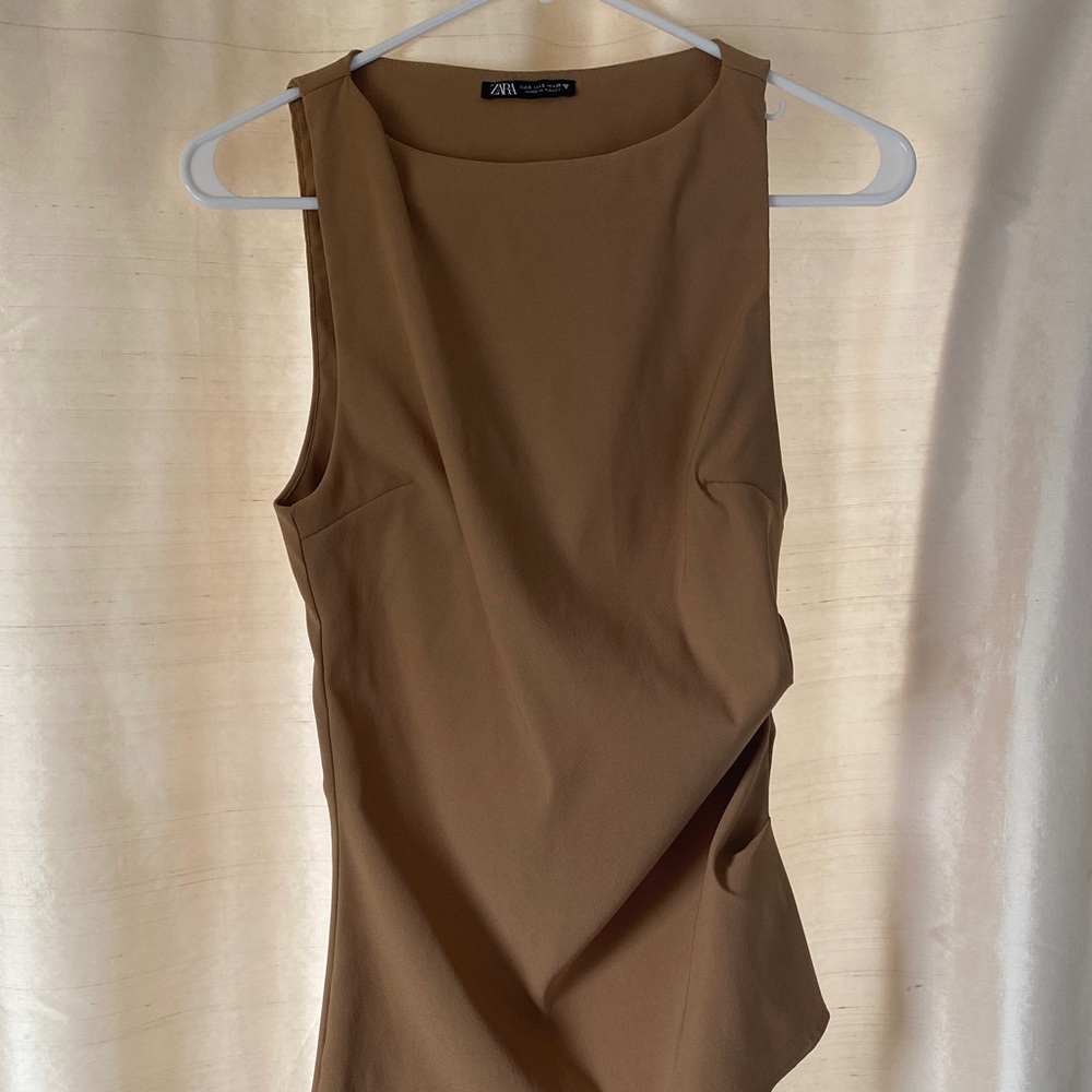 Zara Camel Brown Sleeveless Sheath Top
